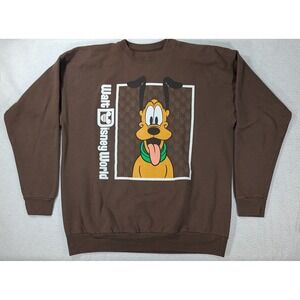 Disney Parks Pluto Double Sided Crewneck Sweatshirt Brown Walt Disney World L